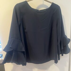 J. Crew Navy Blouse with Ruffled Sleeves